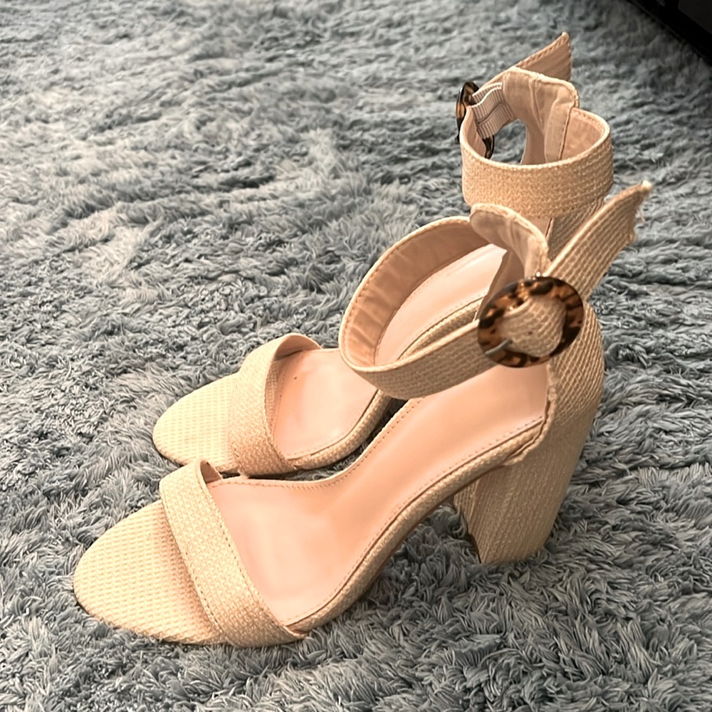 Cream rattan heels